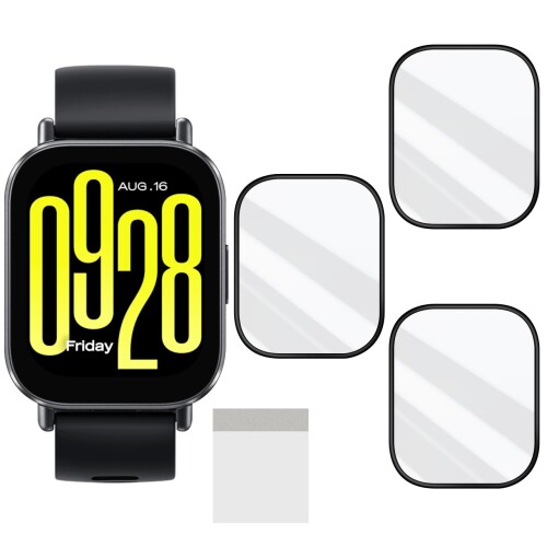 JCJCLY対応 Redmi Watch 5 Active 保護フィルム PET複合材 炭素繊維素材製 3D曲面カバー「硬度9H 耐衝撃 衝撃吸収 高透過率 高感度 ラウンドエッジ加工 指紋防止 貼り付け簡単 自動吸着 気泡防止