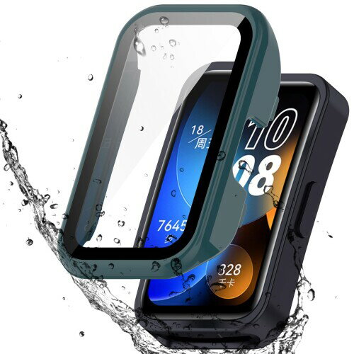 AIYYXX For Huawei Band 9/8/7カバー 3D 直角エッジ 超薄型 PC+ガラス素材 一体型 ファーウェイバンド9/8/7 カバー 対応 高透過率 キズ防止 指紋防止 簡単に取り付け・取 全面保護 ケース(グリーン)