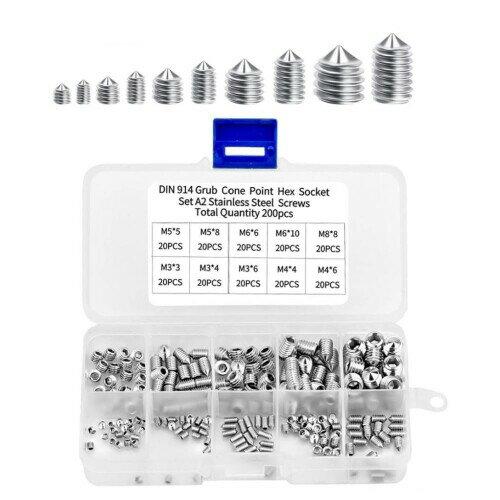 GYWHOOFT 六角穴付止めネジ 内 M3-M8 200個セット 六角グラブネジ 304ステンレススチール 止め ねじ キット 六角 イモネジセット 接続用 修理ツール 配管工など 蛇口修理 イモネジセット 収納
