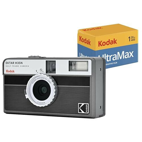 KODAK EKTAR H35N ハーフフレーム フィルム カメラ バンドル (Kodak Ultramax 24EXP ロール フィルム付き) (ストライプブラック)