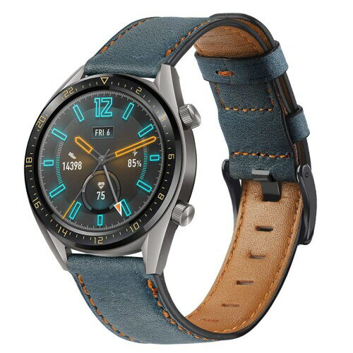 (Miimall) Huawei Watch GT2 46mm / GT2e レザーバンド Huawei Watch GT2 46mm 本革ベルト皮革 留め金 高級 レザー 快適 簡単取付 Huawei Watch GT2e 46mm スマートウォッチ 対応 交換バンド（ブルー）