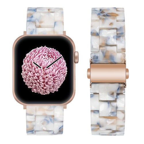 BinGeLi コンパチブル Apple Watch バンド 樹脂ベルト軽量 防水 アップルウォッチ バンド 腕時計ベルト ステンレス留め金 iwatch SE series 7/6/5/4/3/2/1対応 42mm 44mm 45mm ブルーの花 