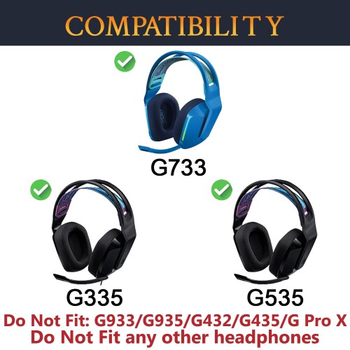 SOULWIT イヤーパッド イヤークッション for Logicool G733 G535 G335 Lightspeed Wireless ゲーミングヘッドセット 用 交換パッド 丈夫なメッシュ生地 ヘッドパッド ノイズアイソレーションフォーム - mabashistore-10353685 まばし商店 サンプル画像2