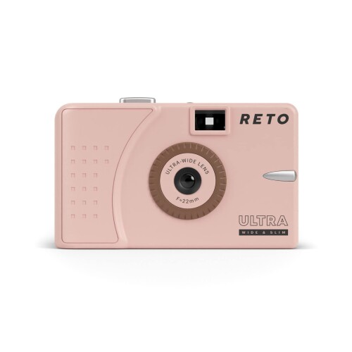 RETO Ultra Wide & Slim 35mm 再利用可能な昼光フィルムカメラ - 22mm 広角レンズ、フォーカスフリー、軽量、使いやすい (パステルピンク)