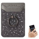 Lnobern スマホ カードポケット 背面 カードホルダー 貼り付け 「MUXMA」 背面収納 PUレザー カード入れ リング付き 落下防止 スマホケースカード収納 全機種対応 (黒+ラメ入れ)