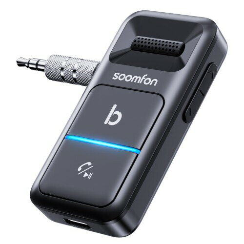 Aux Bluetooth 5.0 レシーバー 低音強化 - SOOMFON ブルートゥース レシーバー 車載 受信機 3.5mm 超小型 16時間再生 2台同時接続 マイク内蔵 ハンズフリー通話対応