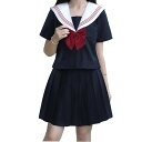 (FAVORABLE SCENERY) セーラー服 レディース 半袖 シャツ スカート 上下セット 前開き コスプレ JK 制服 コスチューム 白 ネイビー 高校生