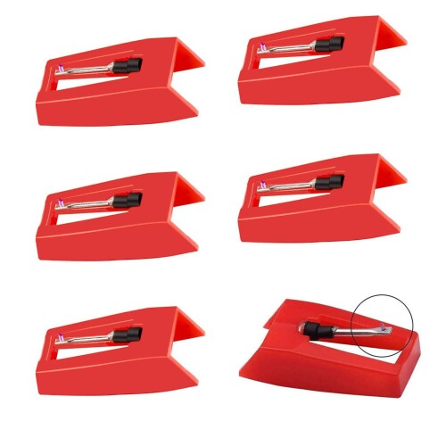 LOYELEY LP レコード針 交換針 レコードプレーヤー針 6個セット 錐形 蓄音機 交換部品 レコード針 交換用レコード針 丸針 (赤)