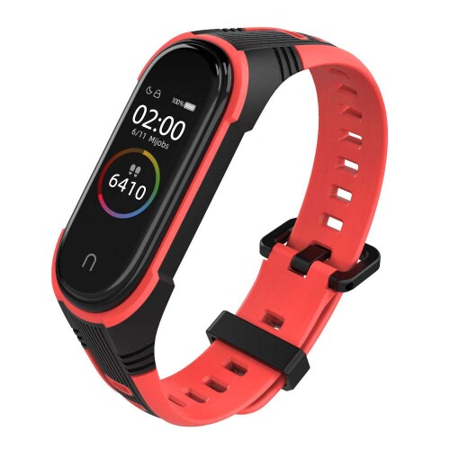 楽天まばし商店XIHAMA For Xiaomi Miband7 / Miband6 / Miband5 ブレスレット シリコンバンド Mi Band 5/6/7 交換用ベルト （Miband765 黒/赤）