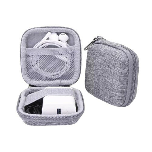 イヤホンケース セミハードケース 内側ネットポケット付き 充電アダプタ USBメモリ 収納 薄型 持ち運び..