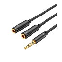 3.5MMオーディオケーブル 変換ケーブル 4極/3.5mm Y分配ケーブル 3.5mm オス to 2*メス(ヘッドホン+マイク) イヤホン分岐コード Hi-...