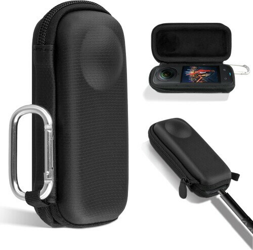 （ケースのみ）Insta360 X5/X4/Insta360 ONE X2 アクションカメラ用防水ミニ収納ケース(オリジナルレンズキャップ用) インスタ360 X5/4 ハード専用保護 PU Case 防塵防滴ポータブル カラビナ付き-Khan