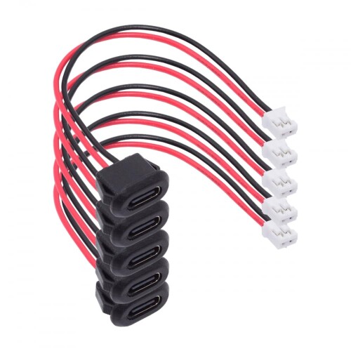 CY 5 個/セット DIY OEM タイプ C メス ソケットから 2 ピン ヘッダー ケーブル ピッチ = 2.0 mm ラッチ マウント タイプ DC 5V 電源のサムネイル