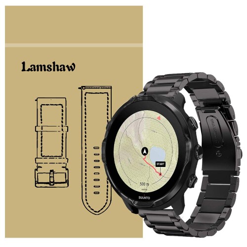 Lamshaw for SUUNTO 7 バンド ステンレス メタル ベルト 交換バンド 対応 スント7 スマートウォッチGPS 黒 