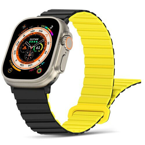 シリコン磁気アップルウォッチ バンド コンパチブル Apple Watch バンド 49mm 45mm 44mm 42mm 41mm 40mm 38mm Ultra2 Ultra シリーズ9 8 7 6 5 4 3 2 1 SE 、薄型シリコン磁気ループ交換用バンド(両面ウェアラ