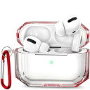 AirPods Pro 用 ケース 透明 全面保護カバー 落下防止 耐衝撃 前面のLEDライトが隠れない ワイヤレス充電対応 AirPods AirPods第3世代用のケース (Red)