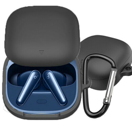 BUITFOU For Anker Soundcore Liberty 5 ケース Liberty 5 保護カバー Liberty 5 ケース 柔らかい シリコン製 落下防止 キズ防止 耐衝撃 防塵 軽量 装着充電可能 カラビナ付き 紛失防止(ブラック)