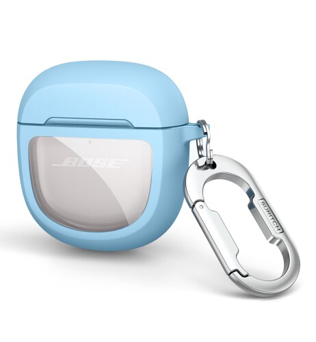 SURITCH ケース 対応 Bose QuietComfort Earbuds II 2022/QuietComfort Ultra Earbuds 2023/Ultra Earbuds (第2世代) 2025,全身防震TPU保護ケース 透明ロゴウィンドウ付き＆カラビナキーホルダー付き, 青