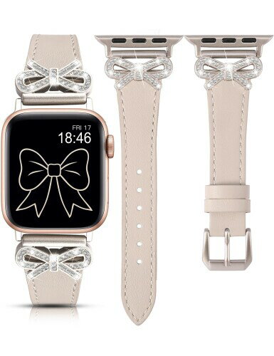 コンパチブル Apple Watch バンド アップルウォッチベルト レザー 交換ベルトFor AppleWatch Series Ultra2/Ultra/9/8/7/6/5/4/3/2/1/SE2/SE レディース 本革 蝶ネクタイ柄 キラキラ 長さ調整…
