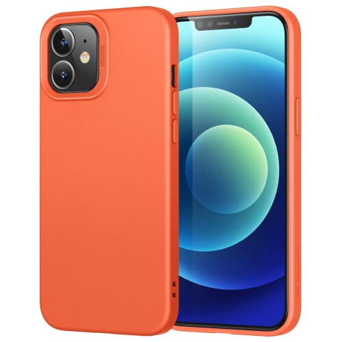 ESR iPhone 12 mini 用 ケース 液体シリコンカバー ソフト 指紋防止 柔らかい裏地 コーラルオレンジ