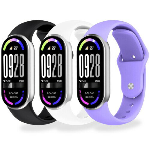 (BABEJIA) 3個入り Xiaomi Smart Band 10/9/8 交換用バンド、柔らかく肌に優しい素材、調節可能、金属コネクタ付き、装着簡単、通気性・防水・防汗