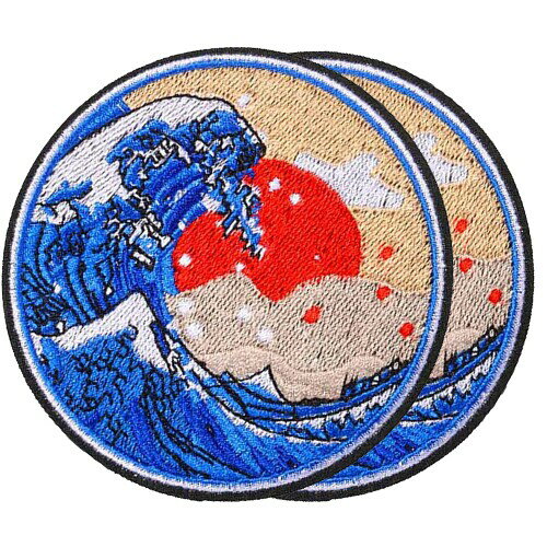 Harsgs 2PCS Great Wave off Kanagawa Patch Embroidered Applique Badge Iron on/Sew on Patches Emblem Patch DIY Accessories, Perfect for Clothes, Dress, Hat, Jeans