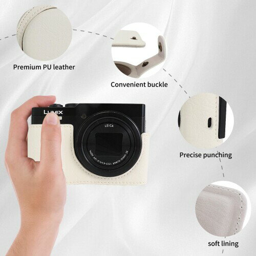 VOVMOEYA Panasonic Lumix DC-TZ99�ѥ����� - Lumix TZ99/ZS99��������PU�쥶�����ɻߥ��С�����곰����ǽ���ݸ�С��դ���Ĵ���ǽ�ʥ����������ȥ�å��դ�, �ۥ磻��