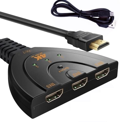 HDMI 切替器 3入力1出力 分配器 HDMI av セレクター hdmi 増やす 方法 hdmi端子 増設 HDMIポート不足解消 4K/1080p/3D映像 オーディオ同期 Fire TV Stick Xbox PS3/4/5 HDTV DVD PC TV ProjectorなどHDMI端