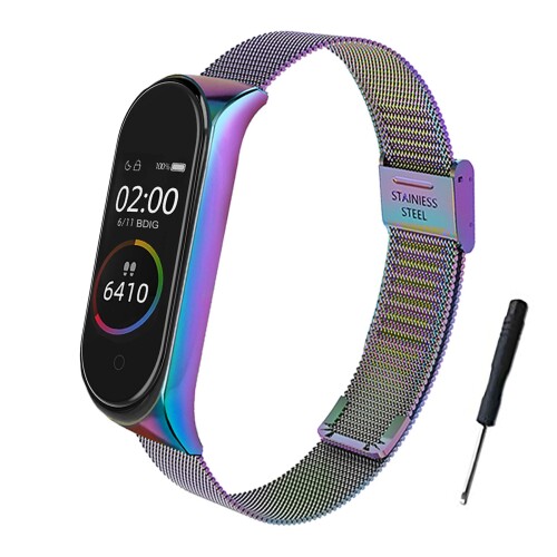 楽天まばし商店（BDIG） コンパチブル Xiaomi Mi Band 4 Mi Band 3 バンド 腕時計ベルト, 高級 ステンレススチール 交換バンドストラップリストバンド Mi Band 4 Mi Band 3 ブレスレット