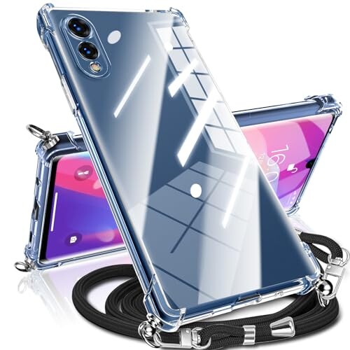 Arrows N F-51C ケース ショルダー 耐衝撃 TPU Fujitsu スマホケース 肩掛け 斜めかけ 縄掛けケース 紐付き 薄型 軽量 クリア 落下防止 長さ調整可能 取り外し可能 ワイヤレス充電対応 アロー…