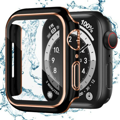 Puptoya for アップルウォッチ 防水 カバー 40mm Apple Watch用 ケース Series 6 5 4 SE3 SE2 あっぷるうぉっち 保護 バンパー タッチ感度が高い 耐衝撃 ガラスフィルム 装着簡単 iWatch 40mm ブラック/ロ