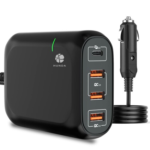 シガーソケット usb カーチャージャー 119W 4ポートPD3.0 & QC3.0車載充電器 Type-C 65W 車載急速充電..