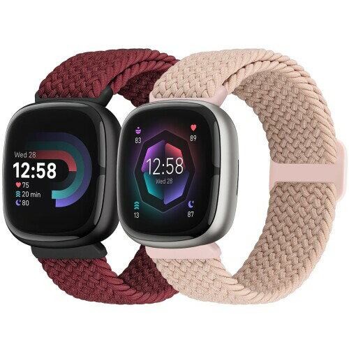 楽天まばし商店（Acortjl） 弾性編組ソロループバンド Fitbit Versa 4/Fitbit Sense 2/Fitbit Versa 3/Fitbit Sense に対応、伸縮性のあるストラップナイロンスポーツリストバンド、女性、男性用、 2パック