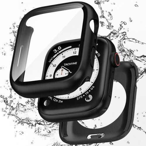樂天商城 - Puptoya アップルウォッチ 防水 カバー Apple Watch Series 9 8 7 対応 45mm ケース 2 in 1 前後の保護 PC+ガラス素材 高透過率 装着簡単 脱落しやすい 耐衝撃 iWatch 45mm ブラック