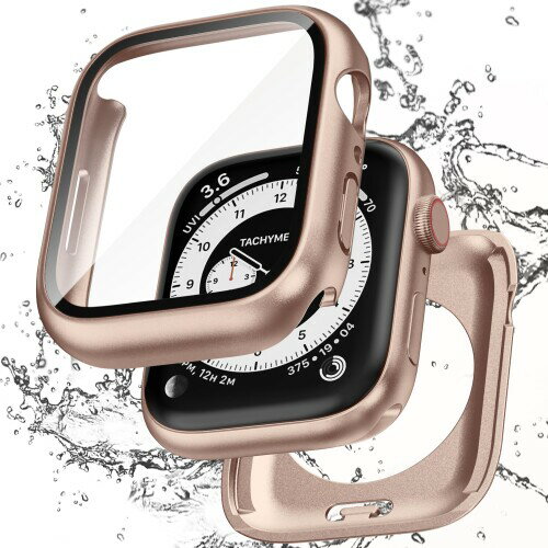Puptoya アップルウォッチ 防水 カバー Apple Watch Series 6 5 4 SE3 SE2 対応 44mm ケース 2 in 1 前後の保護 PC+ガラス素材 高透過率 装着簡単 脱落しやすい 耐衝撃 iWatch 44mm ローズゴールド
