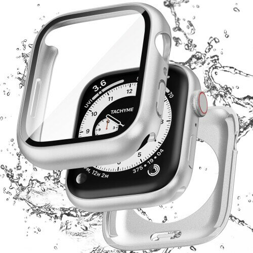 Puptoya アップルウォッチ 防水 カバー Apple Watch Series 9 8 7 対応 41mm ケース 2 in 1 前後の保護 PC+ガラス素材 高透過率 装着簡単 脱落しやすい 耐衝撃 iWatch 41mm シルバー