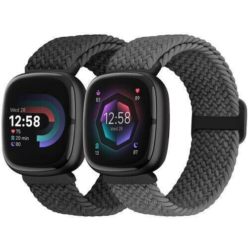 楽天まばし商店（Acortjl） 弾性編組ソロループバンド Fitbit Versa 4/Fitbit Sense 2/Fitbit Versa 3/Fitbit Sense に対応、伸縮性のあるストラップナイロンスポーツリストバンド、女性、男性用、 2パック