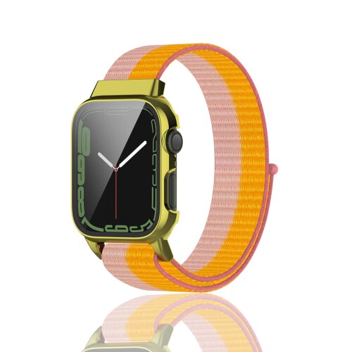 (XYTYJQ) for Apple watch Series 7 用 防水ケース PC+ガラスフィルム材質 時計バンドループ ナイロン バンド 41mm 45mm ユニバーサル 伸縮性 腕時計バンド (ストラップに似通る 工具が要らなく、気軽