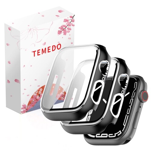 TEMEDO 対応 Apple Watch ケース Series 9/8/7 アップルウォッチ カバー PC素材 メッキ加工 Apple Watch カバー 全面保護 二重構造 アップルウォッチ ケース ガラスフィルム 一体型 高耐久 高透過率 装