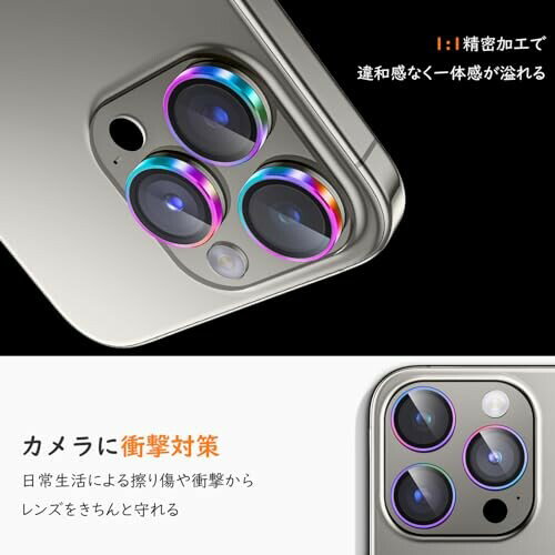 カメラレンズカバー iPhone15 Pro/iPhone15 Pro Maxに適用 カメラ保護 アルミ合金製+強化ガラス アイフォン15Pro/15ProMaxカメラフィルム キズ防止 耐衝撃 露出オーバー防止 超高透過率 あいふぉん15 3