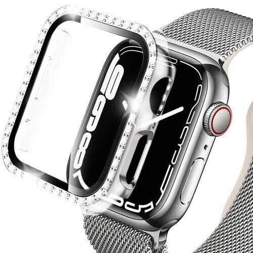 Miimall対応Apple Watch 9/8 41mm/7 41mm専用ケース ラインストーン付け アップルウォッチシリーズ 9/8 2022カバー シート 強化ガラス PC材質 擦り傷防止 防衝撃 Apple Watch 7 保護カバー フイルム