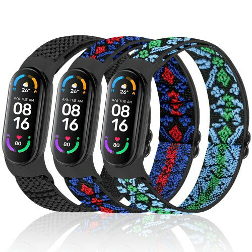 Xiaomi Mi Band 3 スマートウォッチ (Huamanlou) コンパチブル Xiaomi Mi Band 7/6/5 バンド 、弾性スポーツ 柔らかく快適で通気性の良い無段階で長さ調節ナイロンループ換えバンド3 Pack