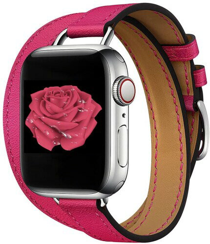 コンパチブル アップルウォッチ バンド 45mm 44mm 42mm 49mm iWatch Series 9 8 7 SE 6 5 4 3 2 1 Apple Watch バンド女性男性スポーツ交換高級本革二重巻細いストラップ (42/44/45/49mm標準, ローズレッド)