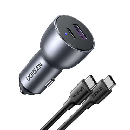 UGREEN 52.5W シガーソケット usb-c 2ポートUSB-A USB-C QC4.0 PD3.0対応 急速充電 PSS DC12V-24V車類対応 iPhone15/14/13など iPad Galaxy Xperiaその他Android各種対応 60W急速充電USB-C ケーブル付き