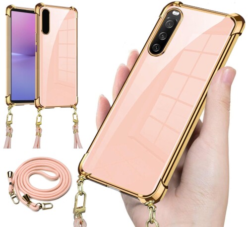 PAILAIMEN Xperia 10 V ケース シリコン SOG11 SO-52D カバー 耐衝撃ショルダー スマホケース 肩掛け 斜めかけ 縄掛けケース ソリッドカラー TPU 携帯ケース 薄 軽量 織りストラップ付き ネック 取