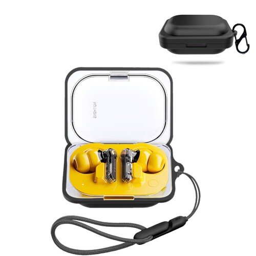 Nothing Ear (a) 用 ケース カバー ワイヤレス イヤーホン シリコン 保護ケース （カラビナ付き+ストラップ付き ） 落下防止 キズ防止 耐衝撃 装着充電可能 防水 防塵 (ブラック)