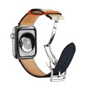 Apple Watch バンド 折りたたみ バックル 交換用バンド 色鮮やかでシンプルなデザインの角シボ型押し革製バンド に向け 人気交換ベルト 男女兼用(ダークブルー+ベージュ、ブラックバック