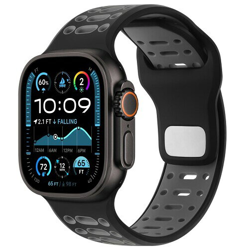 (Amizee) コンパチブル apple watch バンド 49mm 46mm 45mm 44mm 42mm ソフトシリコン 通気性 スポーツストラップリスト iWatch Ultra 3/2/1 シリーズ 11 10 9 8 7 6 5 4 SE3/2/1, ブラック/グレー