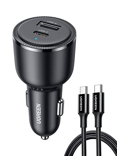 UGREEN 63W シガーソケット 2ポートUSB-A USB-C QC3.0 PD3.0対応 急速充電 PSS DC12V-24V車類対応 iPhone 14/ 14 Pro Max/iPhone 13 など iPad Galaxyその他Android各種対応 60W急速充電 1M USB-C ケーブル付き