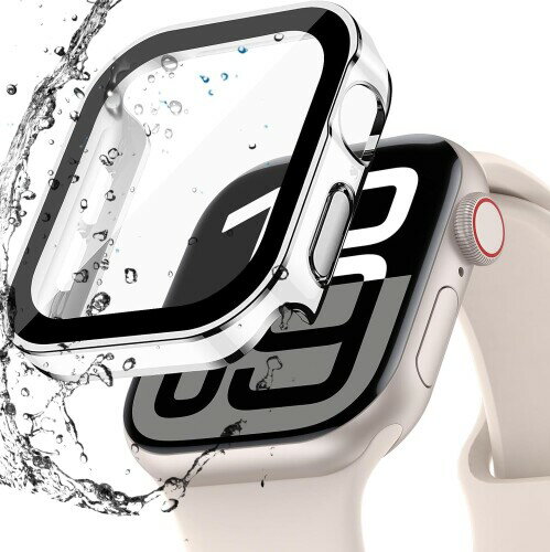 BOOLINN 可兼容 アップルウォッチ カバー Series 11/10/9/8/SE3/SE2/SE/7/6/5/4 対応 Apple watch 10 ケース 46mm 防水 一体型 新デザイン 3D直角エッジ 超薄型 PC+ガラス素材 高透過率 キズ防止 全面保護 apple